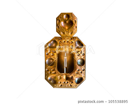 late embossed brass candle reflector 17th century isolated on white late embossed brass candle reflector 17th century isolated on white 105538895