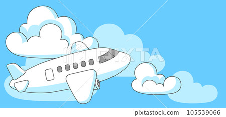 Banner with airplane and clouds. Travel illustration and tourism background. Banner with airplane and clouds. Travel illustration and tourism background. 105539066