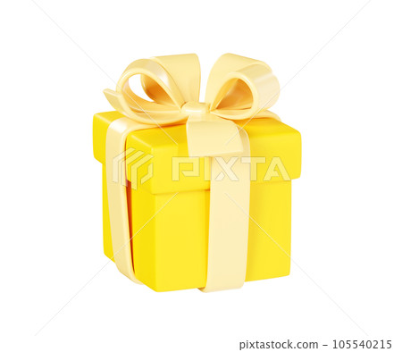 Yellow gift box with ribbon and bow 3d render illustration - present package for congratulation or bonus concept. Surprise pack - Christmas or winner greeting and reward design element. Yellow gift box with ribbon and bow 3d render illustration - present package for congratulation or bonus concept. Surprise pack - Christmas or winner greeting and reward design element. 105540215