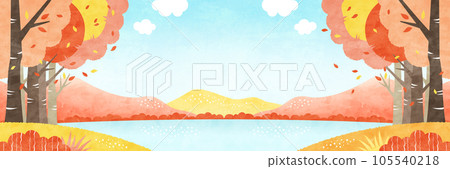 秋海與自然景觀秋葉山樹水彩背景圖 105540218