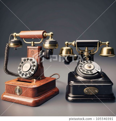 comparison of the use of old and new technologies, old disk phones. Generative AI 105540391