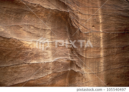 View of the canyon and the high, winding, mountain walls of the canyon. Petra, Jordan 105540497
