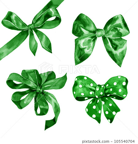 Watercolor green bow 105540704