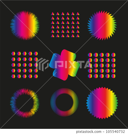 Rainbow gradient Set of retrofuturistic design elements. A collection of vector geometric shapes. Universal elements. 105540732
