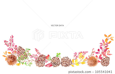 Watercolor. Vector frame of pine cones and autumn nuts with a watercolor touch. Watercolor. Vector frame of pine cones and autumn nuts with a watercolor touch. 105541041