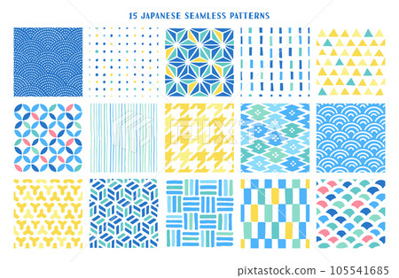 15種手寫日本圖案無縫圖案 15種手寫日本圖案無縫圖案 105541685