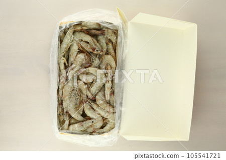 frosted king prawns closeup photo on white table background frosted king prawns closeup photo on white table background 105541721