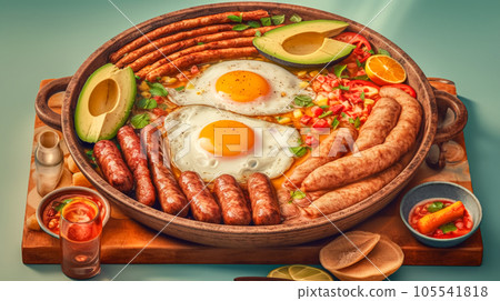 Tasty traditional Colombian food. Juicy Bandeja Paisa. Generative AI Tasty traditional Colombian food. Juicy Bandeja Paisa. Generative AI 105541818