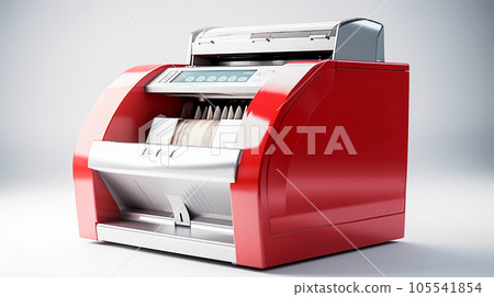 Modern red electronic bill counter on white background. Automatic equipment for counting cash paper money. Generative AI 105541854