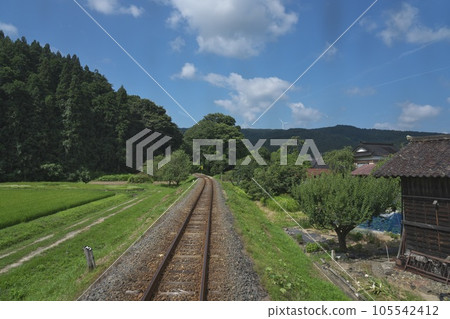 A single track running through the countryside in midsummer A single track running through the countryside in midsummer 105542412
