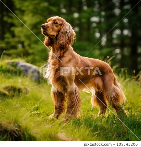Cocker Spaniel dog standing on the green meadow...-插圖素材 [105543200 ...