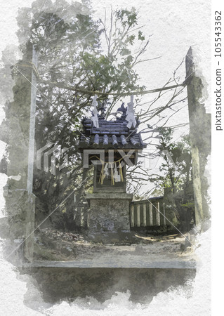 岡山縣淺口市水彩風格的大郎神社雪松社 岡山縣淺口市水彩風格的大郎神社雪松社 105543362