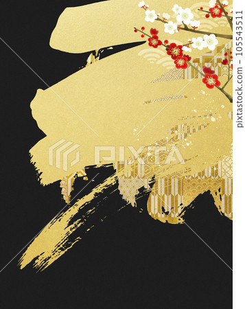 Japanese style background of gold leaf and plum 105543511