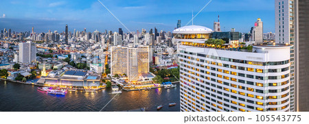 Aerial view of Khlong San and Chao Phraya river in Bangkok, Thailand 105543775