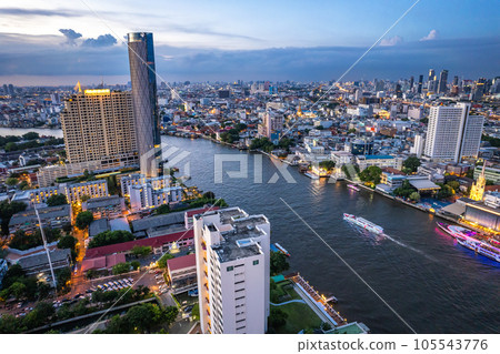 Aerial view of Khlong San and Chao Phraya river in Bangkok, Thailand 105543776