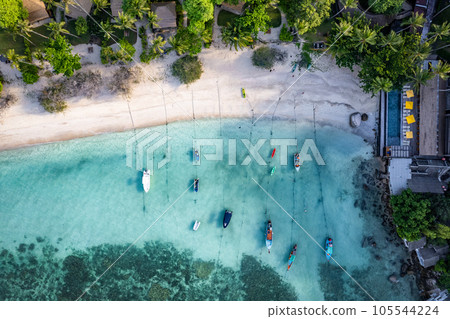 Aerial view of Haad Tien Beach in shark bay, koh Tao, Thailand Aerial view of Haad Tien Beach in shark bay, koh Tao, Thailand 105544224