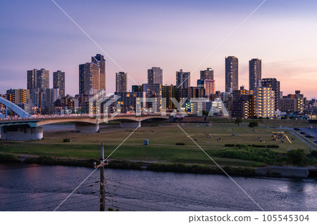 「神奈川縣」武藏小杉塔宅邸夜景 / 從多摩川河床眺望 「神奈川縣」武藏小杉塔宅邸夜景 / 從多摩川河床眺望 105545304