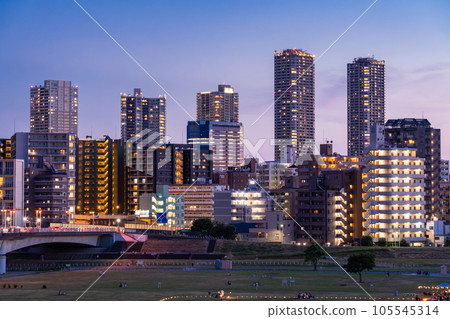 「神奈川縣」武藏小杉塔宅邸夜景 / 從多摩川河床眺望 105545314