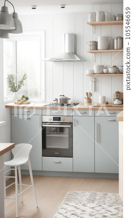 Image of a simple kitchen with a white background Image of a simple kitchen with a white background 105546659
