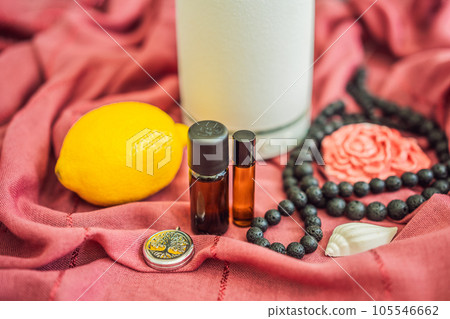 A captivating photo capturing the essence of relaxation and ambiance with an aroma oil and aroma diffuser, creating a soothing and serene atmosphere 105546662