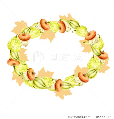 Autumn watercolor hand drawn pumpkin with leaves frame.Harvest season illustration 105546948