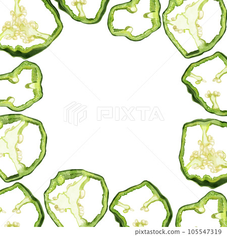 手繪水彩切片甜椒插畫方框 105547319