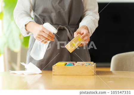 Woman disinfecting toys 105547331
