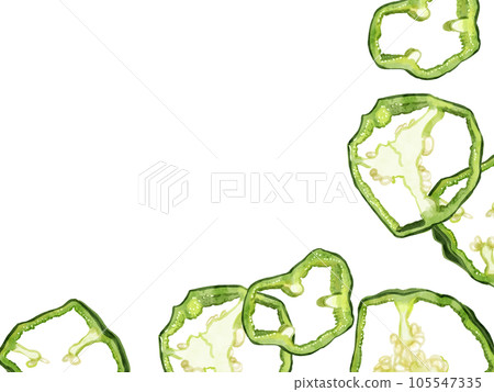 Hand-painted watercolor sliced bell pepper illustration rectangular frame/lower right 105547335