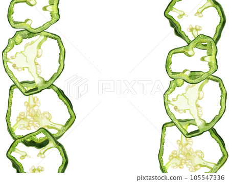 Hand-painted watercolor sliced bell pepper illustration rectangular frame left and right Hand-painted watercolor sliced bell pepper illustration rectangular frame left and right 105547336