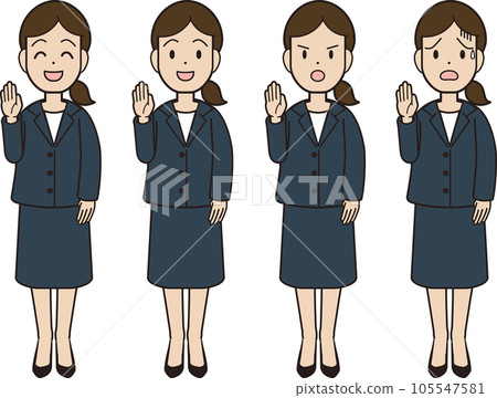 A young woman in a suit raising her hand 105547581
