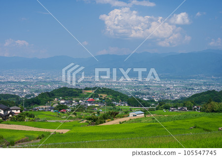 Nakano's terraced rice fields, summer rural scenery, Minami Alps City Nakano's terraced rice fields, summer rural scenery, Minami Alps City 105547745