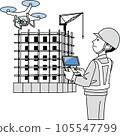 一名工人在建築工地操作無人機 105547799