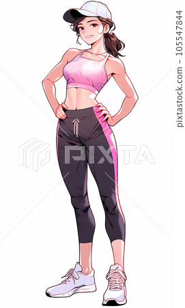 手绘卡通可爱的健身女孩插画 手绘卡通可爱的健身女孩插画 105547844