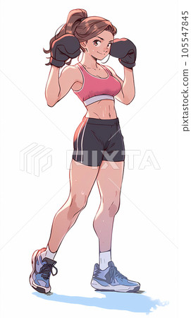 手绘卡通可爱的健身女孩插画 105547845