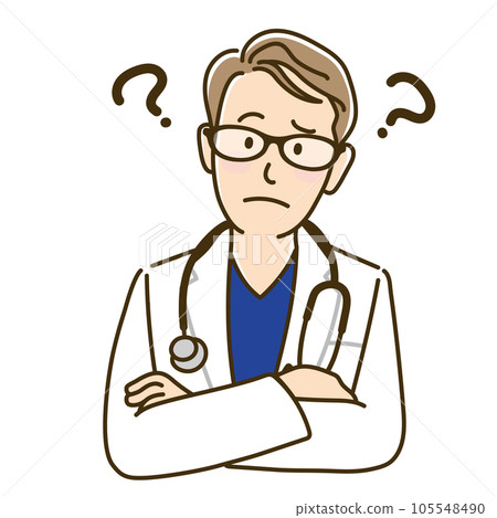 一位身穿白大褂的醫生帶著疑問 一位身穿白大褂的醫生帶著疑問 105548490