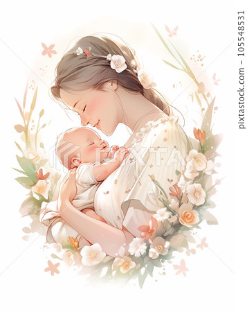 Watercolor painting of a woman holding a newborn AI-generated image 105548531