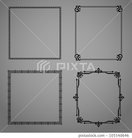 Set of decorative frames Elegant vector element for design in Eastern style, place for text. Floral black and gray borders. Lace illustration for invitations and greeting cards Set of decorative frames Elegant vector element for design in Eastern style, place for text. Floral black and gray borders. Lace illustration for invitations and greeting cards 105548646