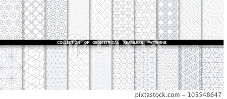 Geometric set of seamless gray and white patterns. Simpless vector graphics. Geometric set of seamless gray and white patterns. Simpless vector graphics. 105548647