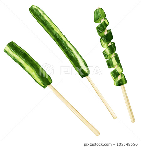 Hand-painted watercolor cucumber pickled illustration set 105549550
