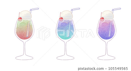 蘇打水漂浮與吸管飲料雞尾酒手寫風格 105549565