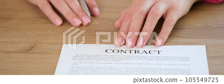 Woman manager gives client contract paper to sign. Woman manager gives client contract paper to sign. 105549725