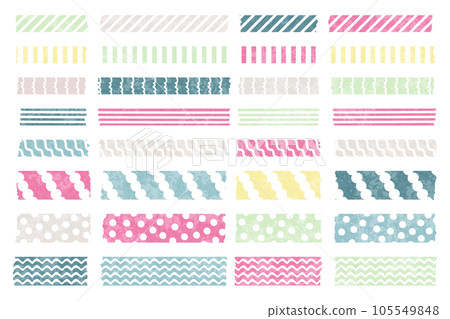Watercolor style masking tape vector illustration set / patterned / stripe / design / pop / stationery 105549848