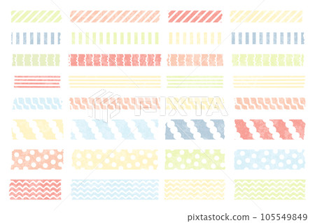 Watercolor style masking tape vector illustration set / patterned / stripe / design / pale / stationery Watercolor style masking tape vector illustration set / patterned / stripe / design / pale / stationery 105549849