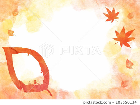 Japanese paper pattern frame of watercolor autumn leaves and maple 105550134