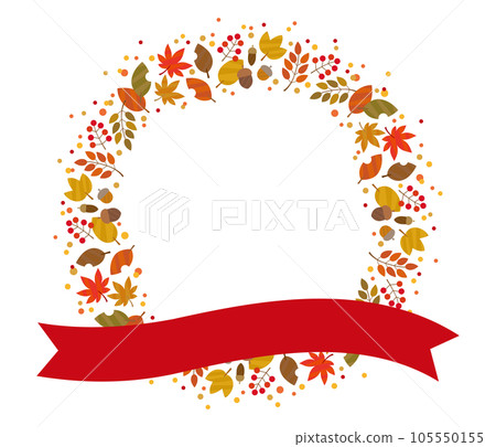 Autumn leaves and nuts circle frame banner background / ribbon / transparent 2 105550155