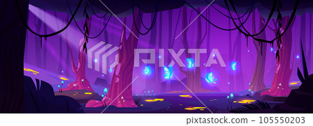 Magic night forest landscape cartoon background Magic night forest landscape cartoon background 105550203