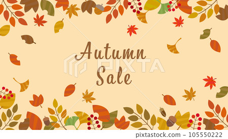 Autumn leaves and nuts banner frame background / orange Autumn leaves and nuts banner frame background / orange 105550222