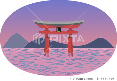 站在夕陽的天空和大海中的神社的插圖 站在夕陽的天空和大海中的神社的插圖 105550746