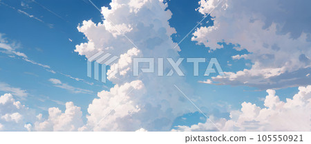 Blue sky and clouds watercolor illustration 105550921