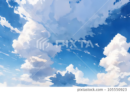 Blue sky and clouds watercolor illustration 105550923